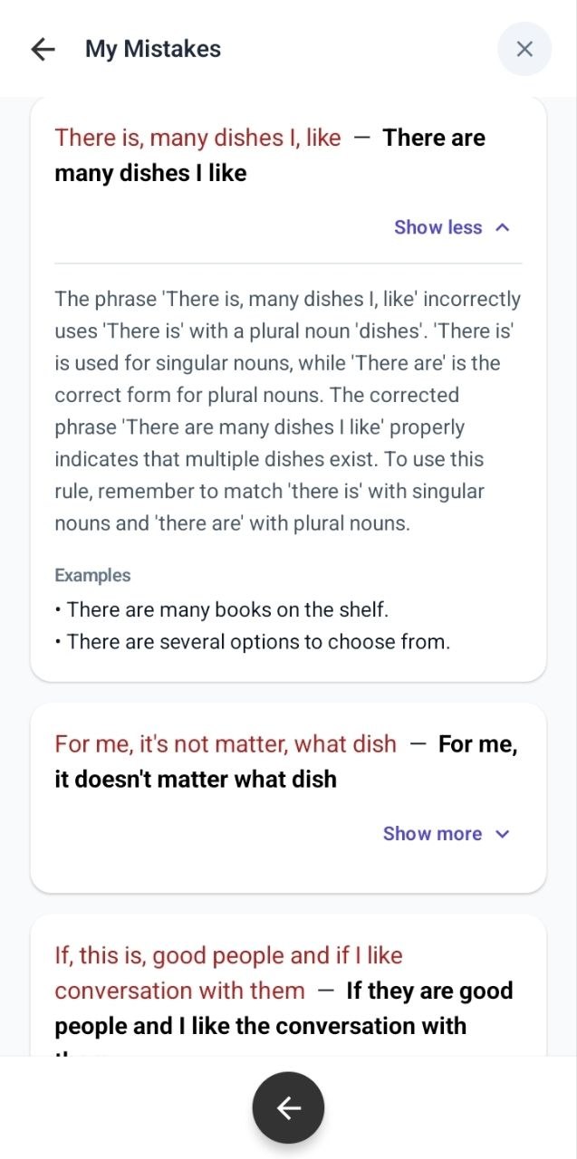 Detailed grammar mistake explanations